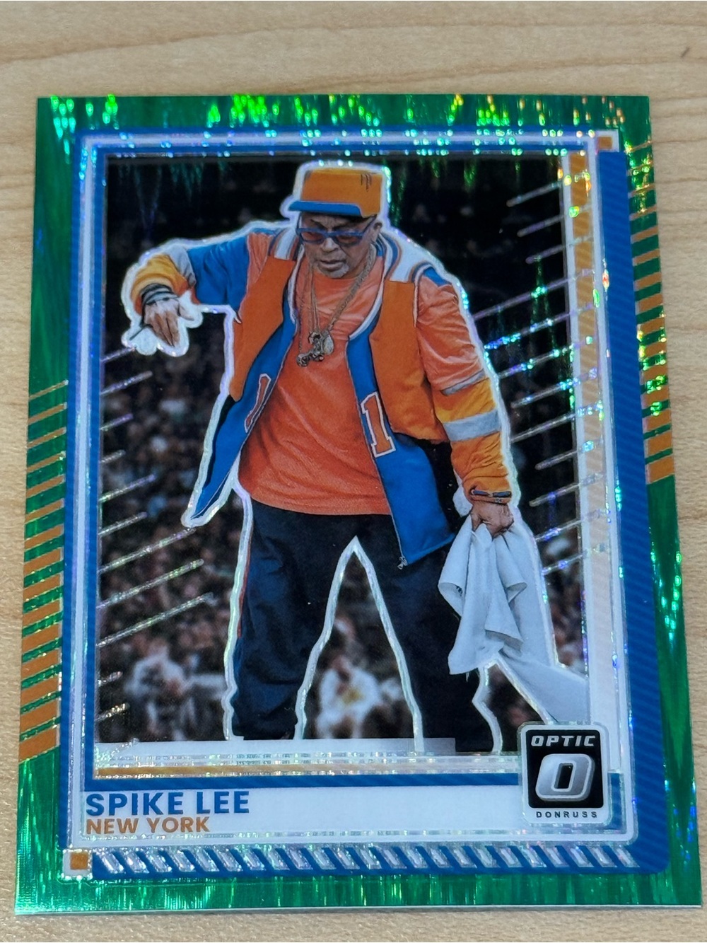Panini Optic Spike Lee Trading Card - Green Holographic Border, Blue, Orange
